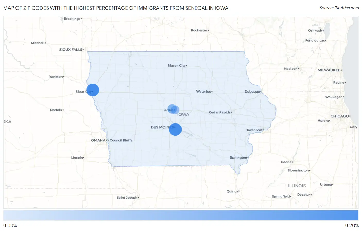 Zip Codes with the Highest Percentage of Immigrants from Senegal in Iowa Map