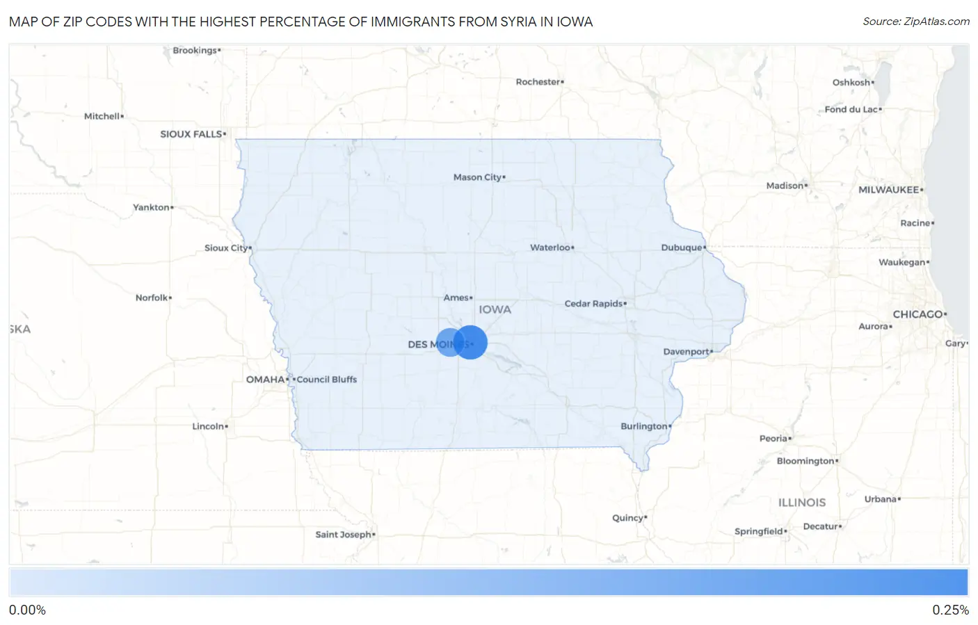 Zip Codes with the Highest Percentage of Immigrants from Syria in Iowa Map