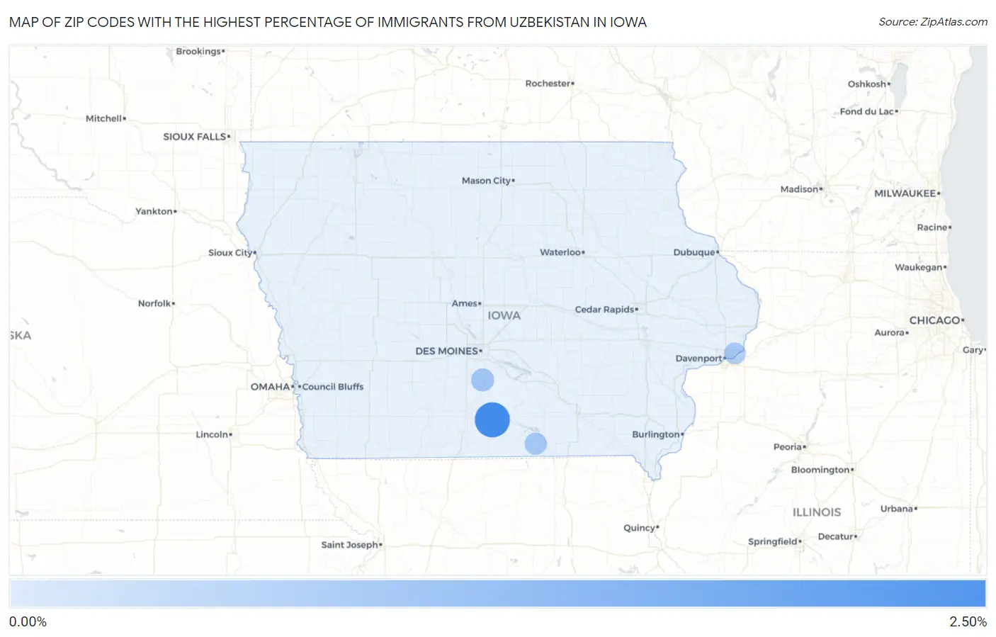 Zip Codes with the Highest Percentage of Immigrants from Uzbekistan in Iowa Map