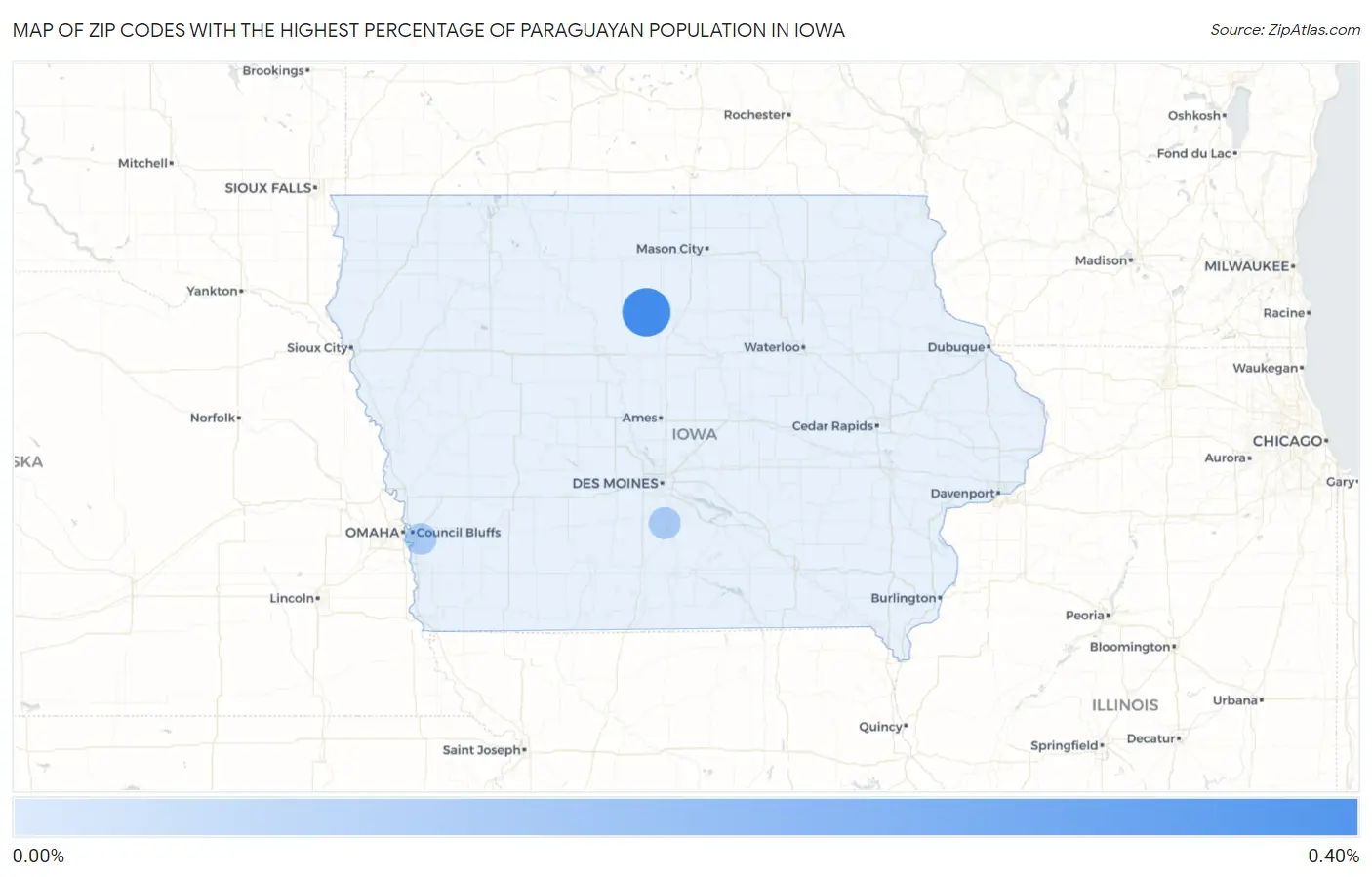 Zip Codes with the Highest Percentage of Paraguayan Population in Iowa Map