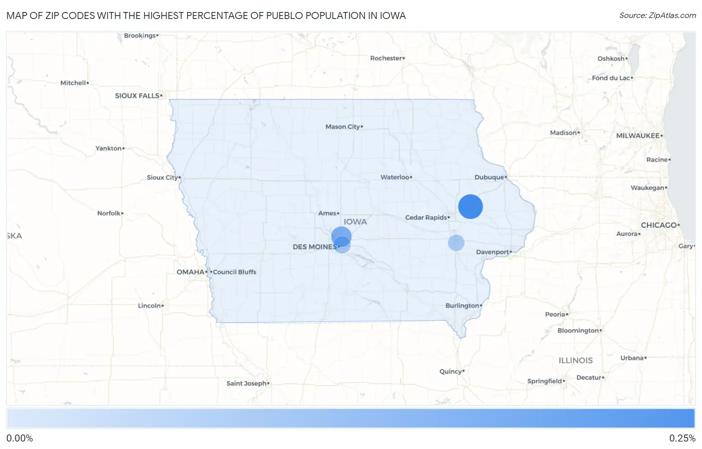 Zip Codes with the Highest Percentage of Pueblo Population in Iowa Map