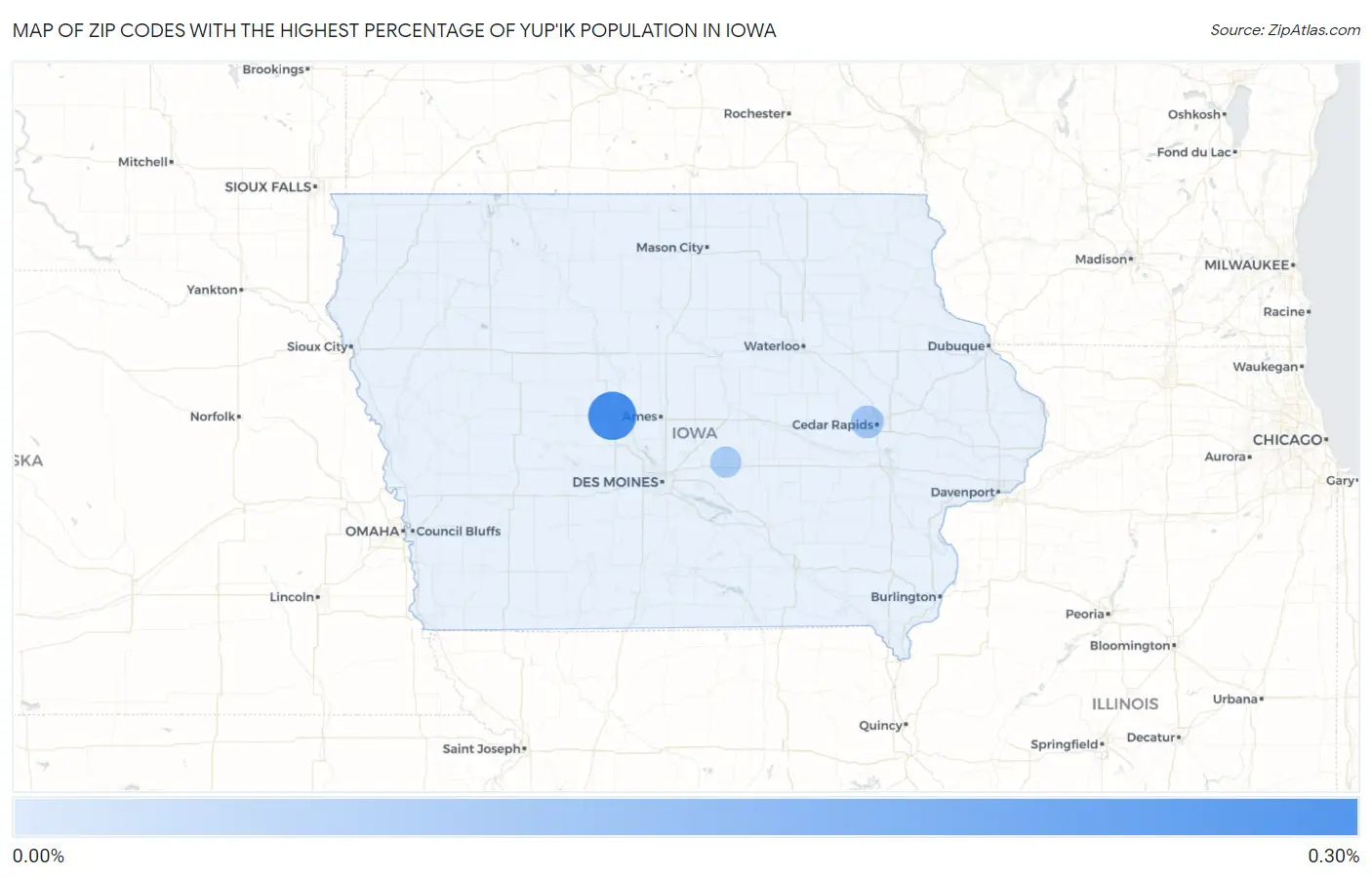 Zip Codes with the Highest Percentage of Yup'ik Population in Iowa Map