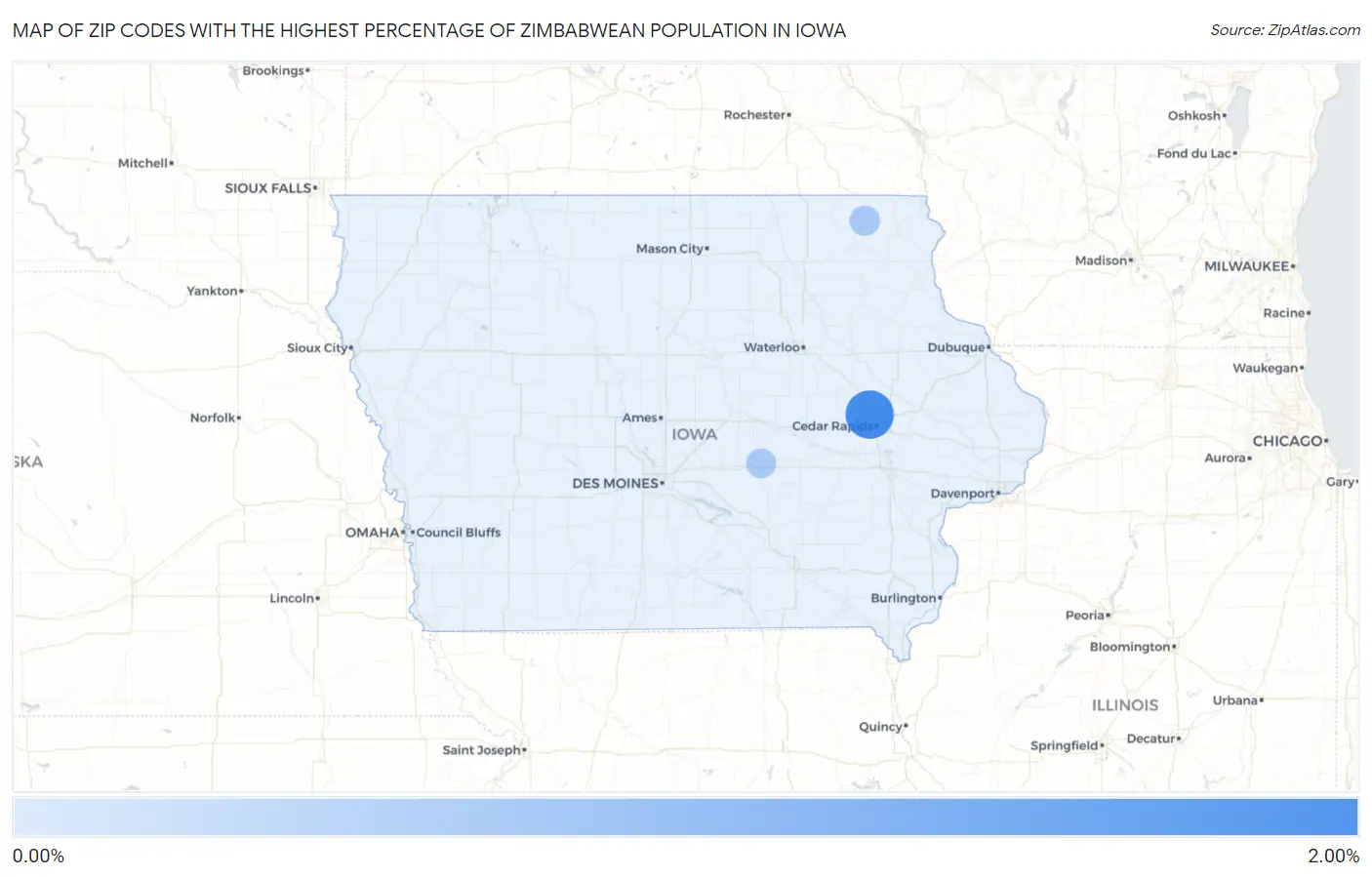 Zip Codes with the Highest Percentage of Zimbabwean Population in Iowa Map