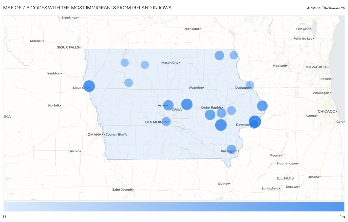 Zip Codes with the Most Immigrants from Ireland in Iowa Map