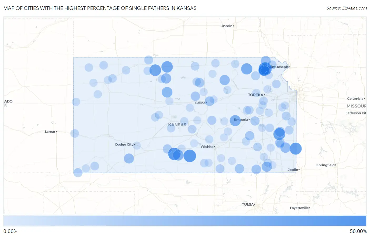 Cities with the Highest Percentage of Single Fathers in Kansas Map