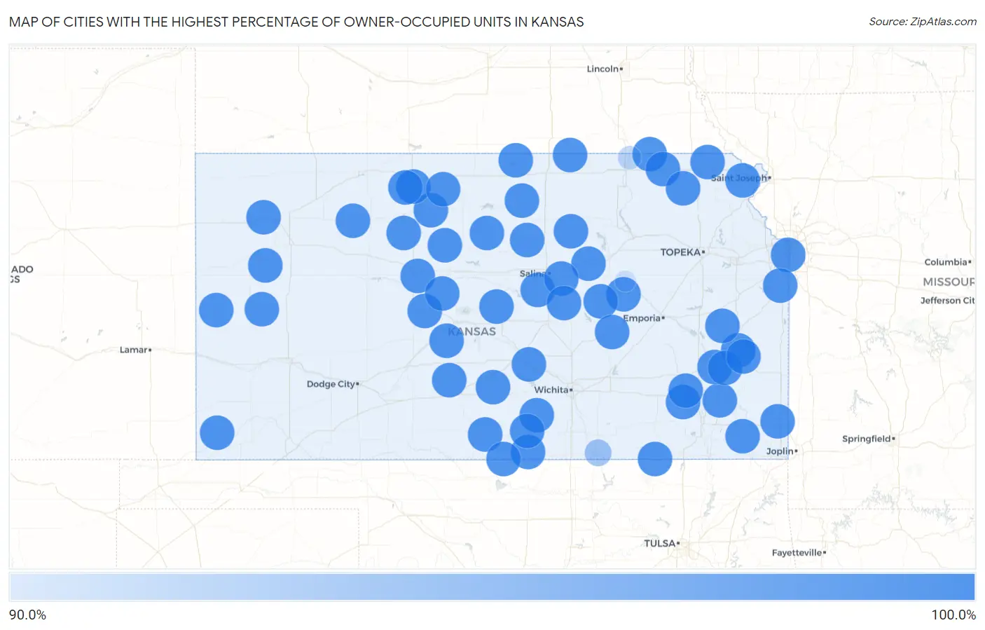 Cities with the Highest Percentage of Owner-Occupied Units in Kansas Map