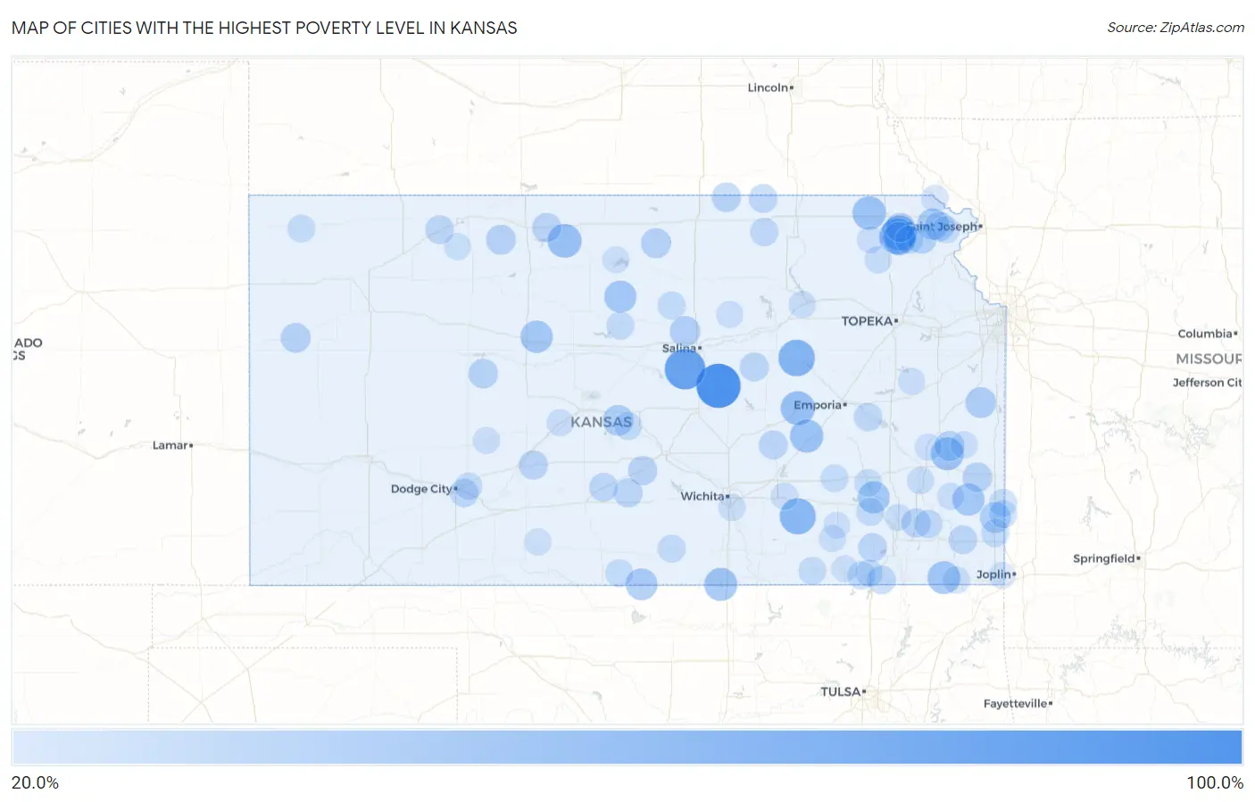 Cities with the Highest Poverty Level in Kansas Map