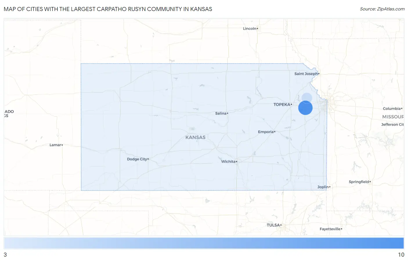 Cities with the Largest Carpatho Rusyn Community in Kansas Map