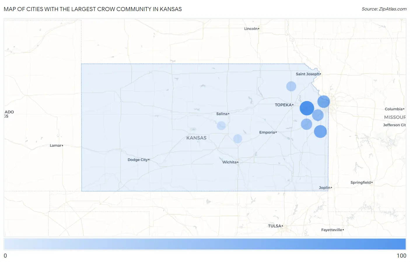 Cities with the Largest Crow Community in Kansas Map