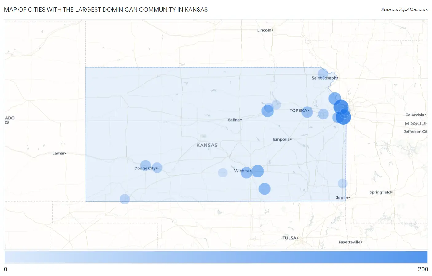 Cities with the Largest Dominican Community in Kansas Map