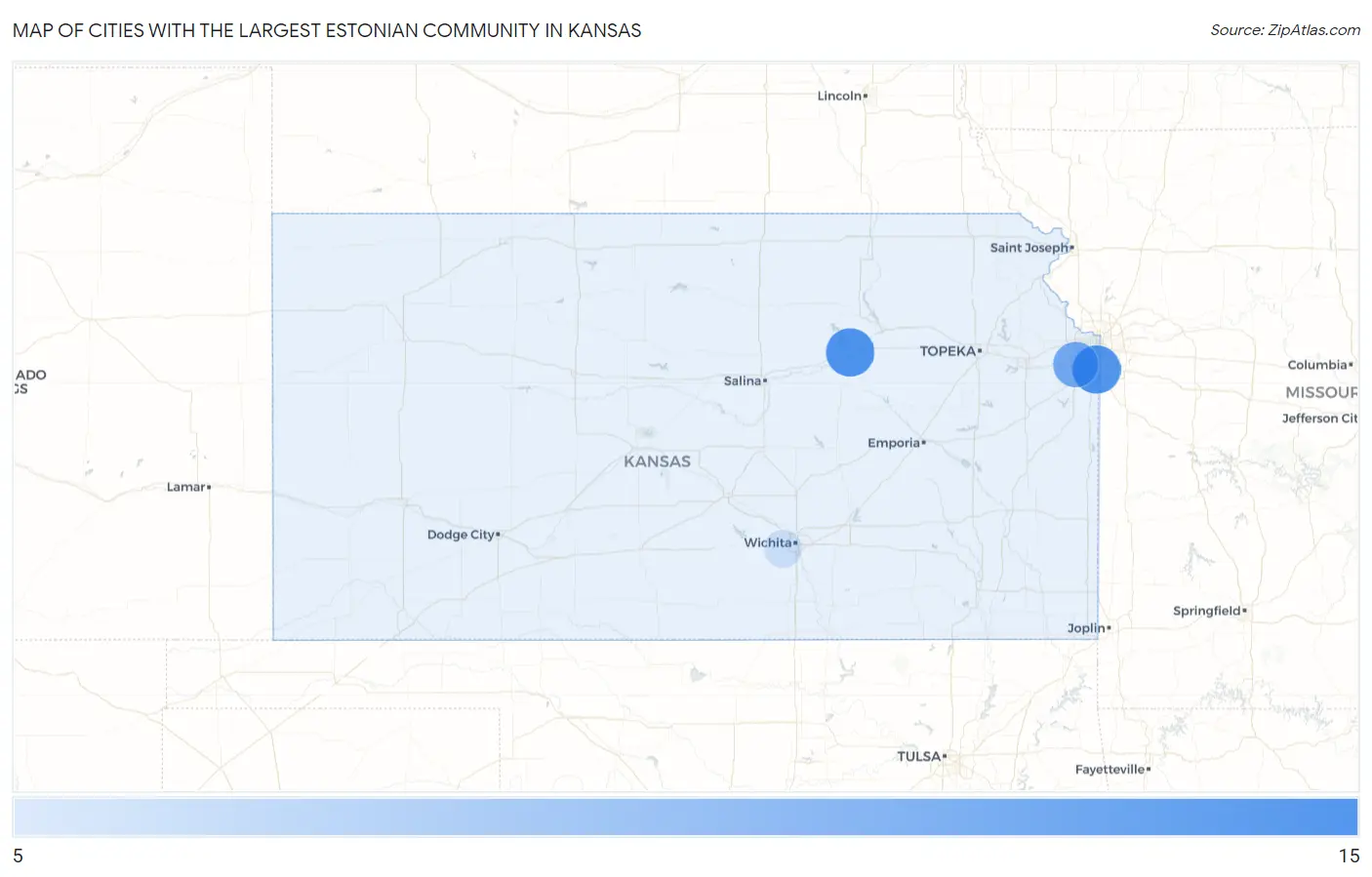 Cities with the Largest Estonian Community in Kansas Map
