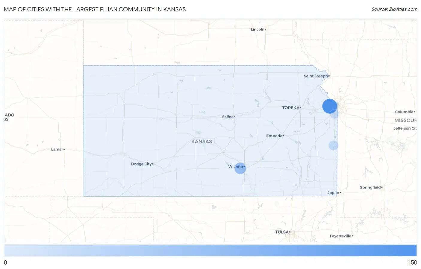 Cities with the Largest Fijian Community in Kansas Map