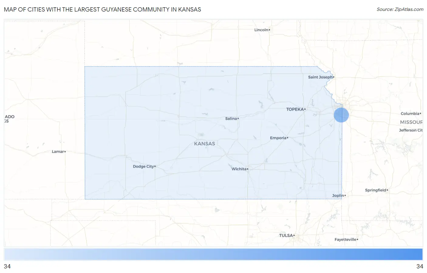 Cities with the Largest Guyanese Community in Kansas Map
