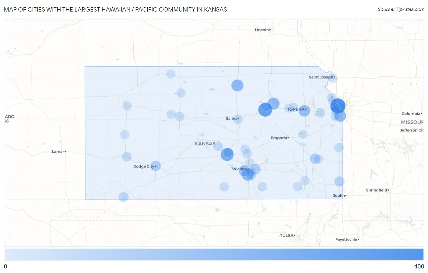 Cities with the Largest Hawaiian / Pacific Community in Kansas Map