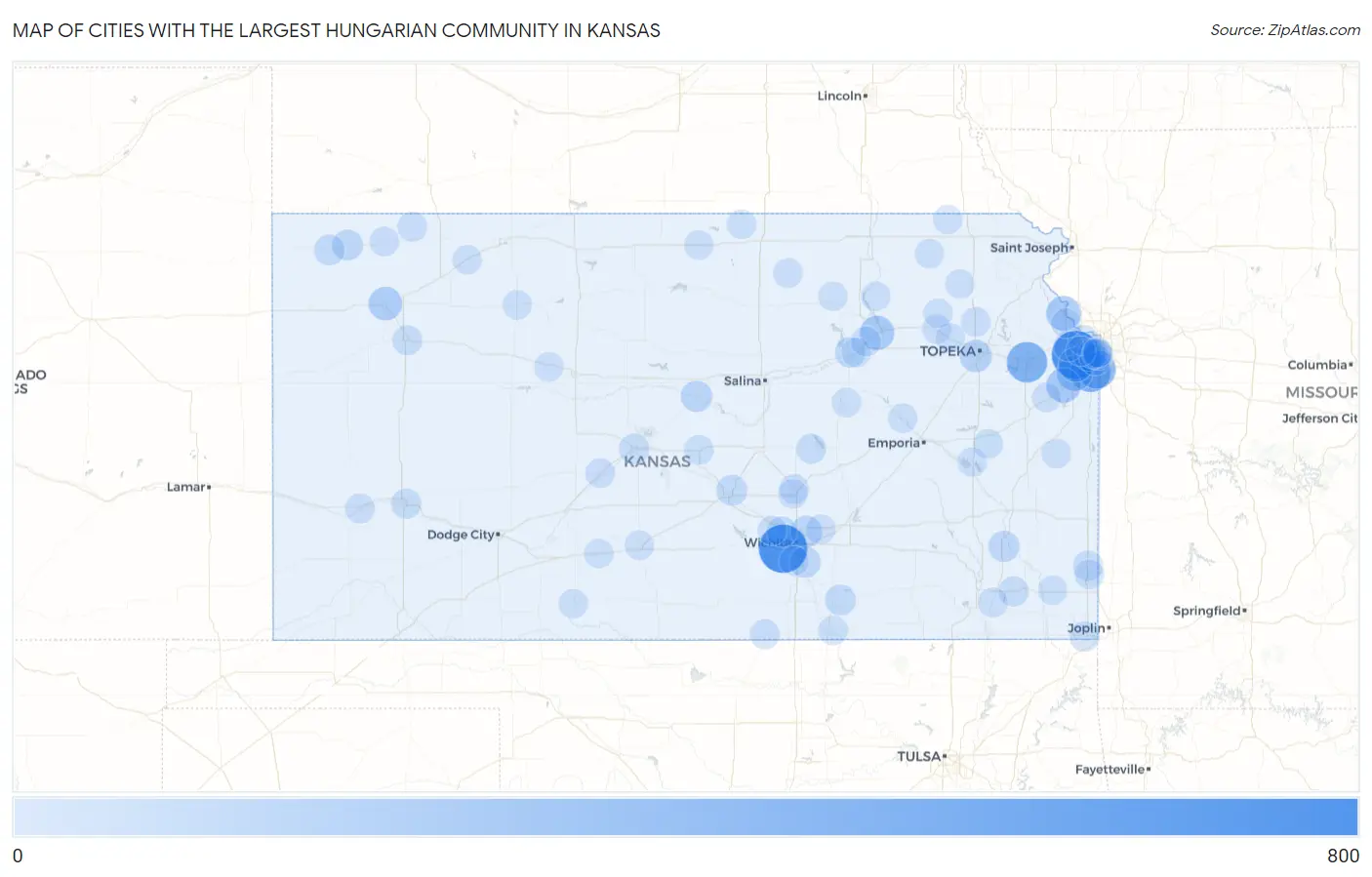 Cities with the Largest Hungarian Community in Kansas Map
