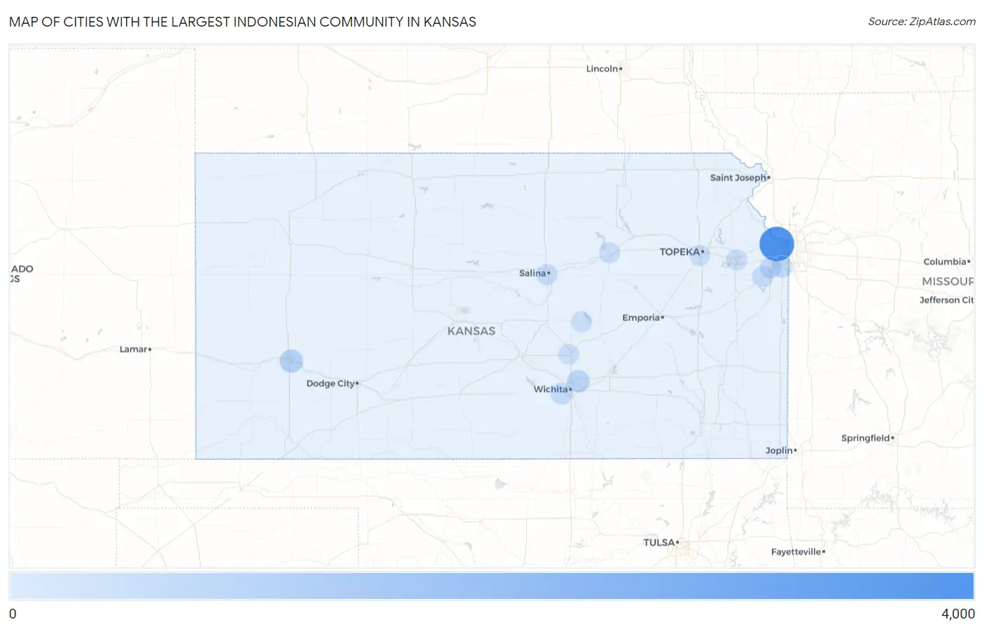 Cities with the Largest Indonesian Community in Kansas Map