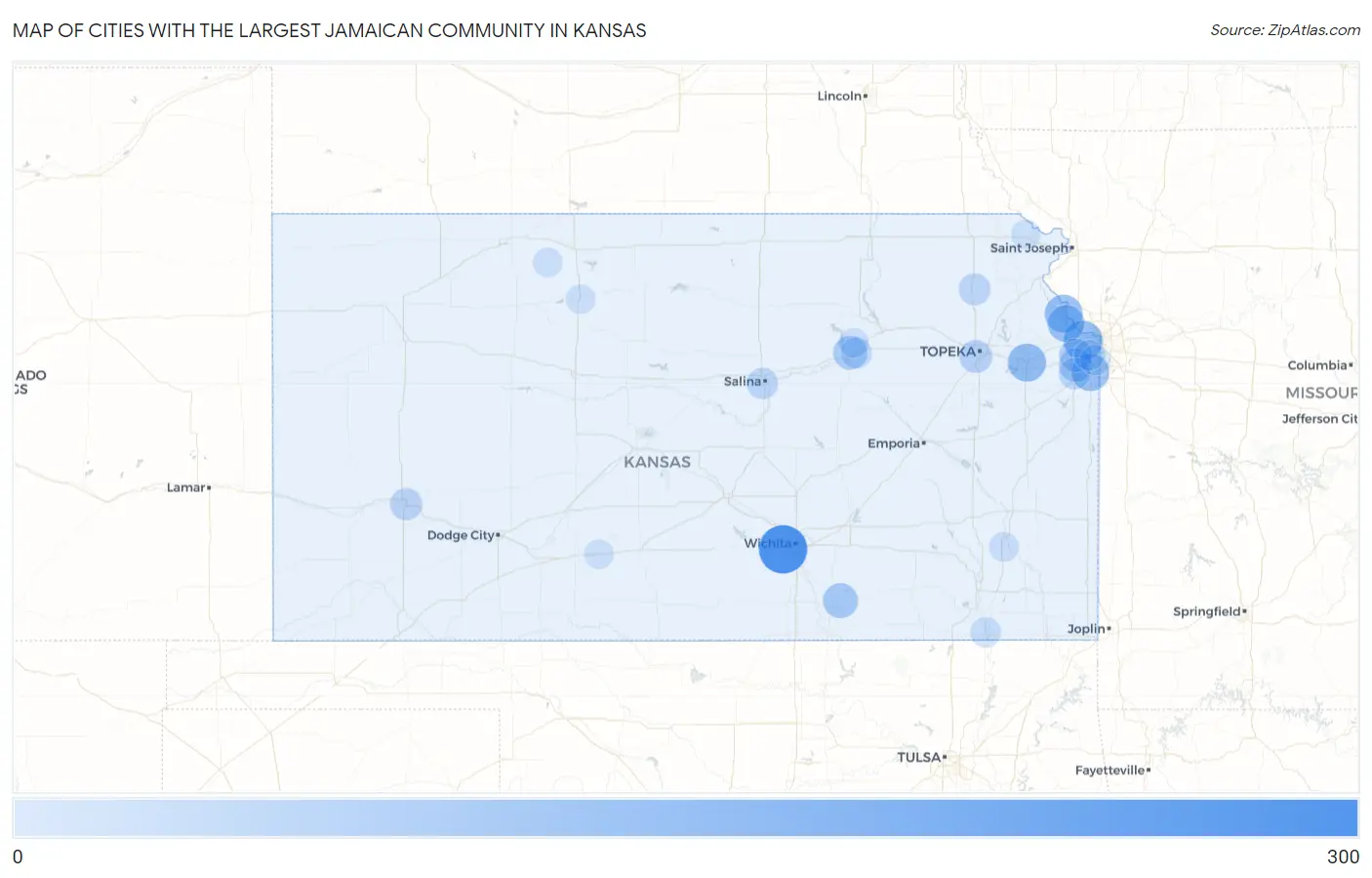 Cities with the Largest Jamaican Community in Kansas Map