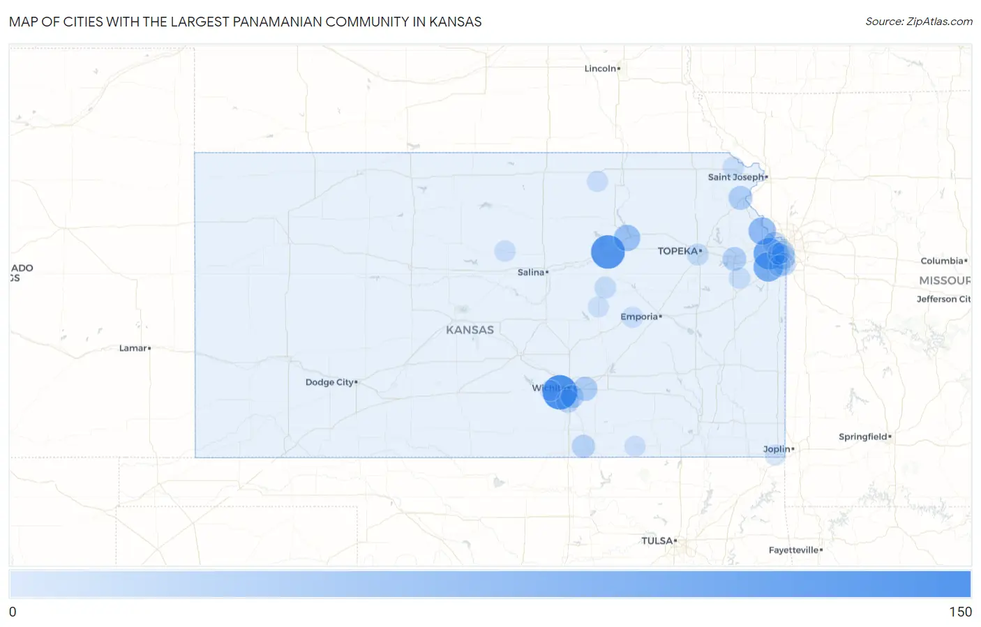 Cities with the Largest Panamanian Community in Kansas Map