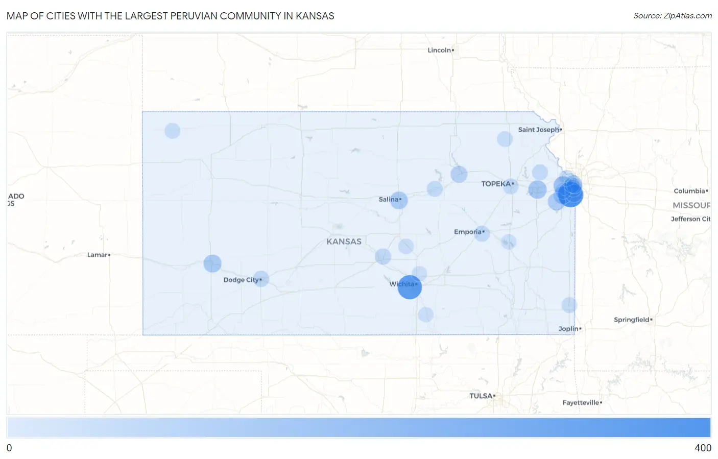 Cities with the Largest Peruvian Community in Kansas Map