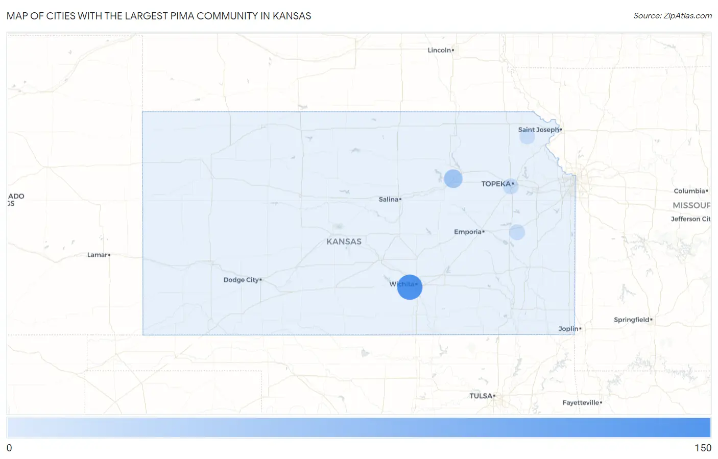 Cities with the Largest Pima Community in Kansas Map