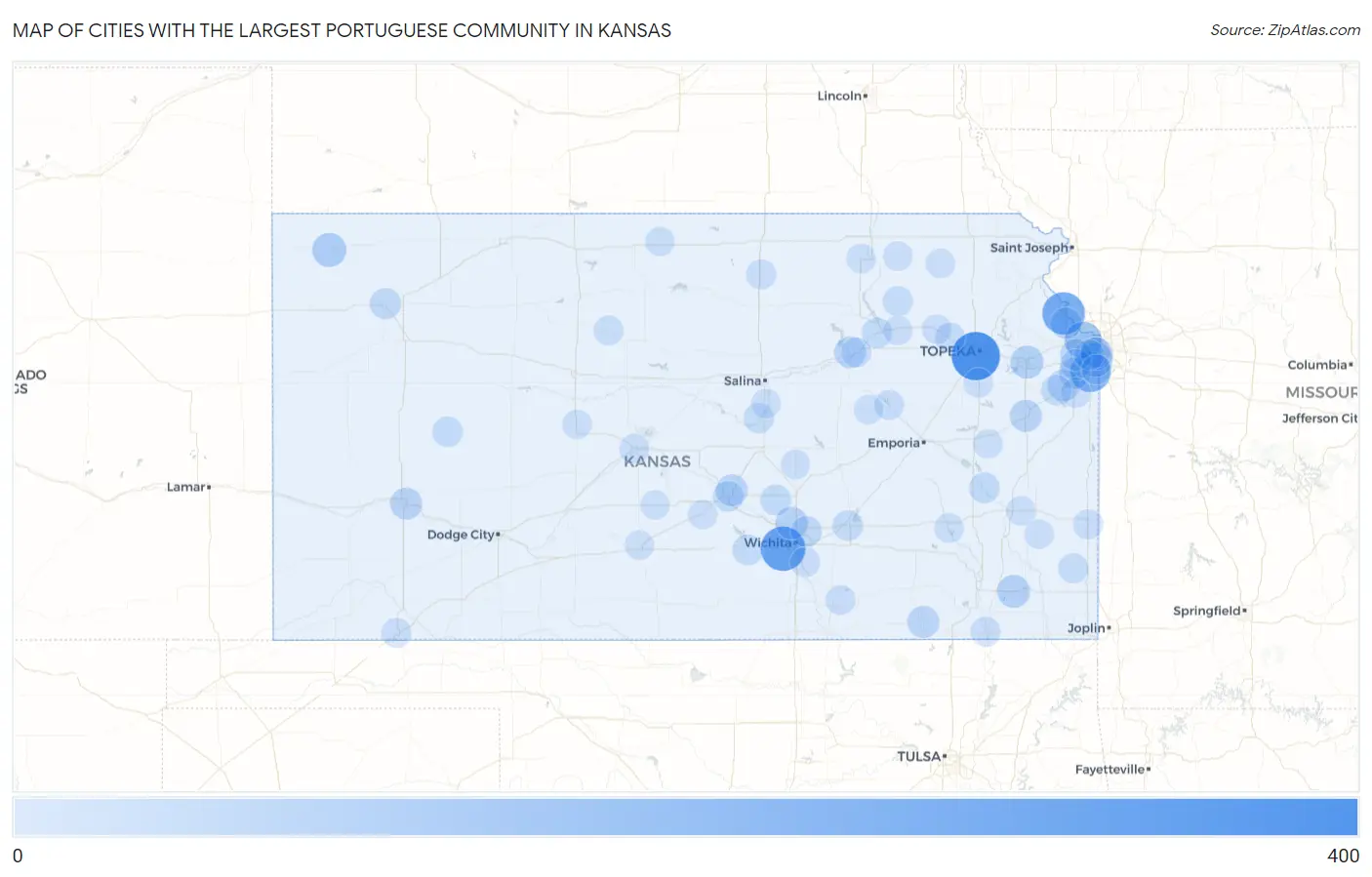 Cities with the Largest Portuguese Community in Kansas Map