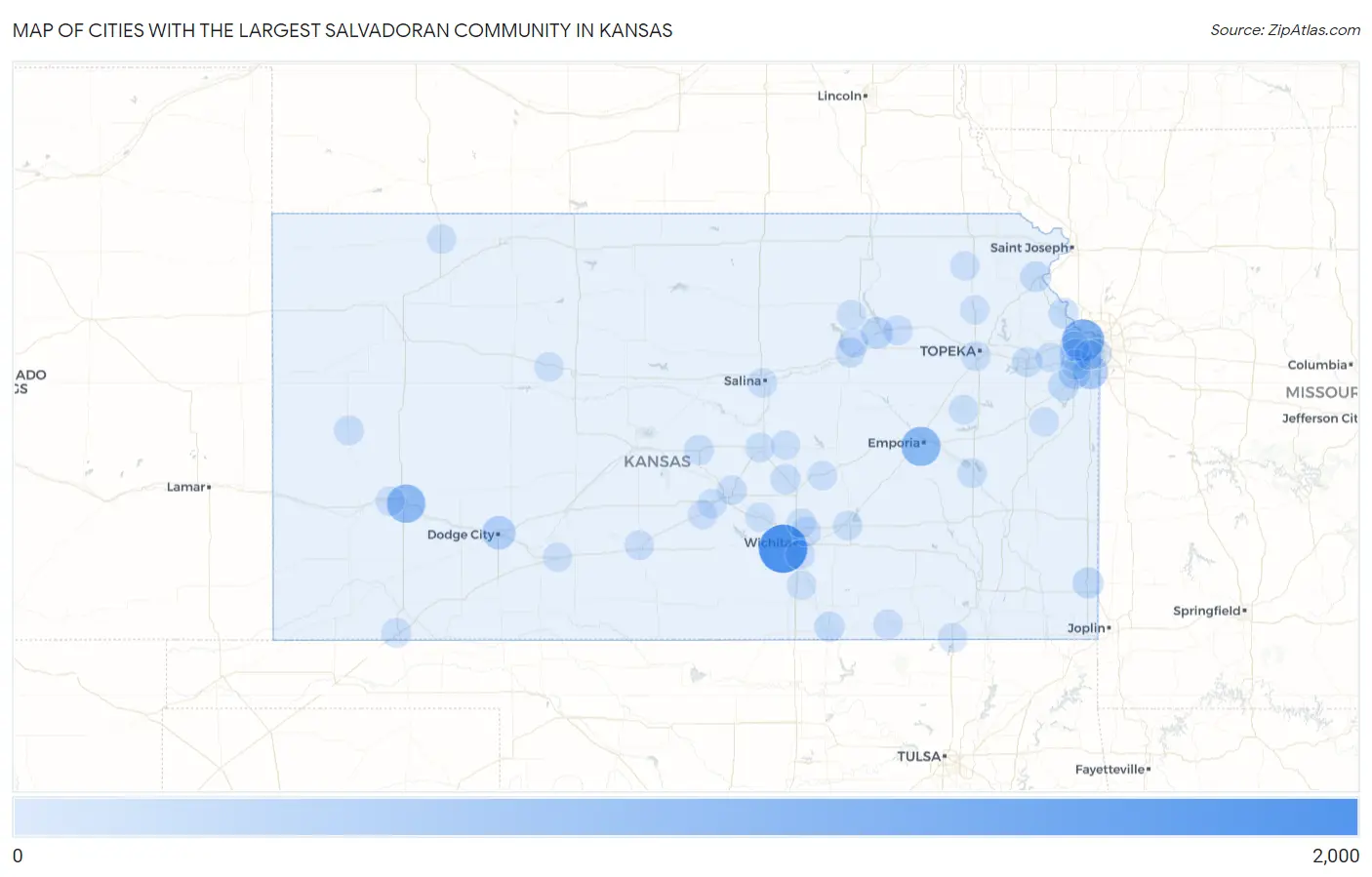 Cities with the Largest Salvadoran Community in Kansas Map
