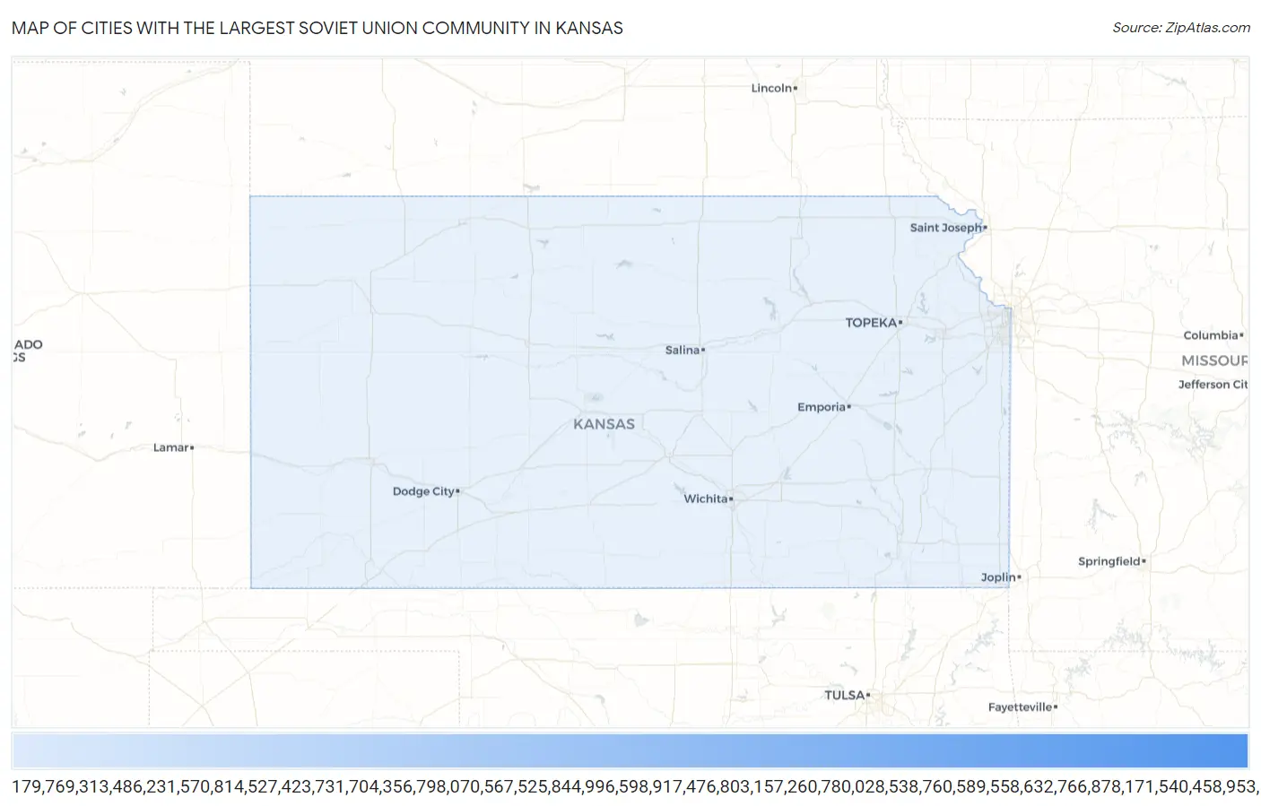 Cities with the Largest Soviet Union Community in Kansas Map