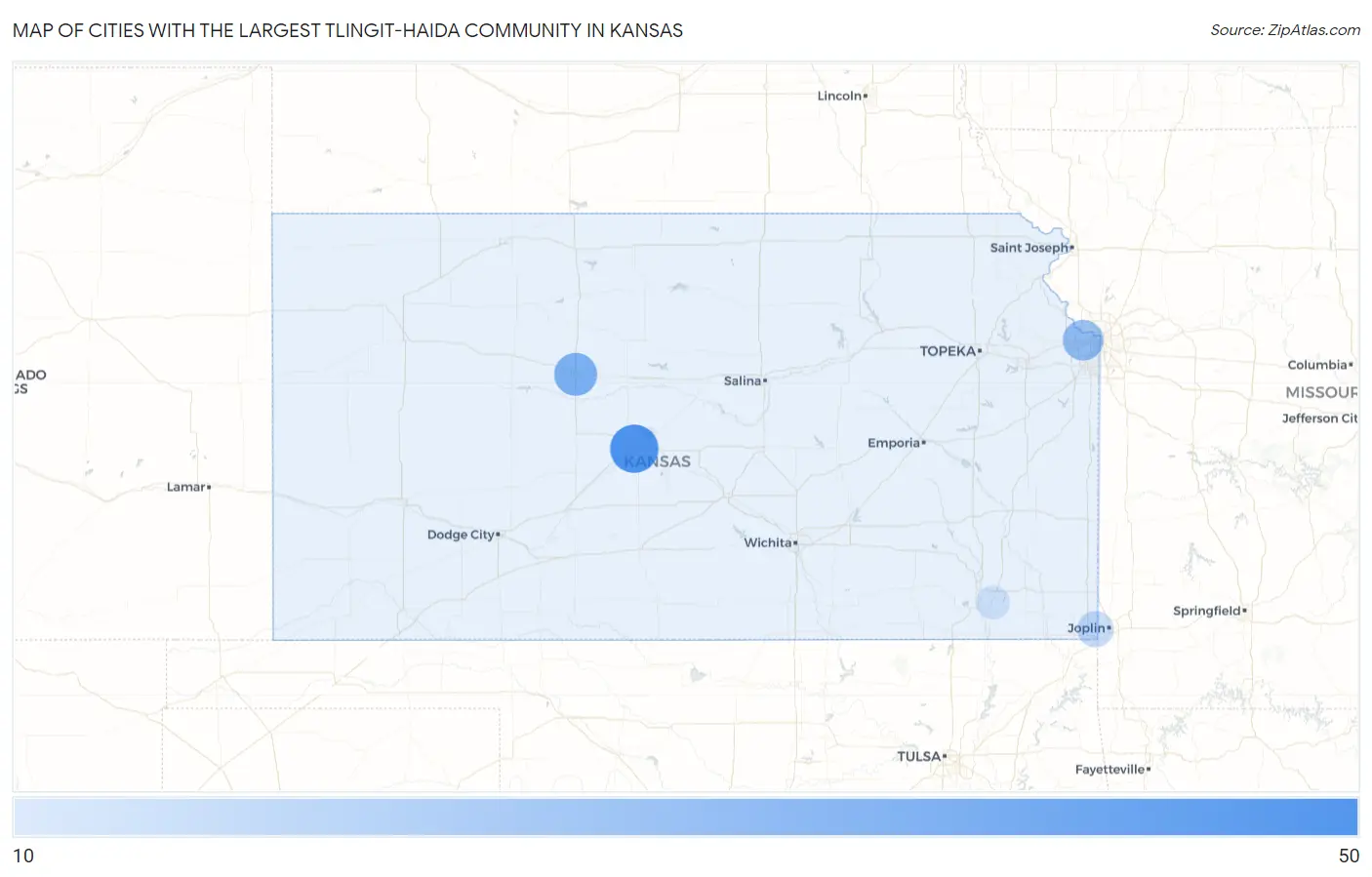 Cities with the Largest Tlingit-Haida Community in Kansas Map