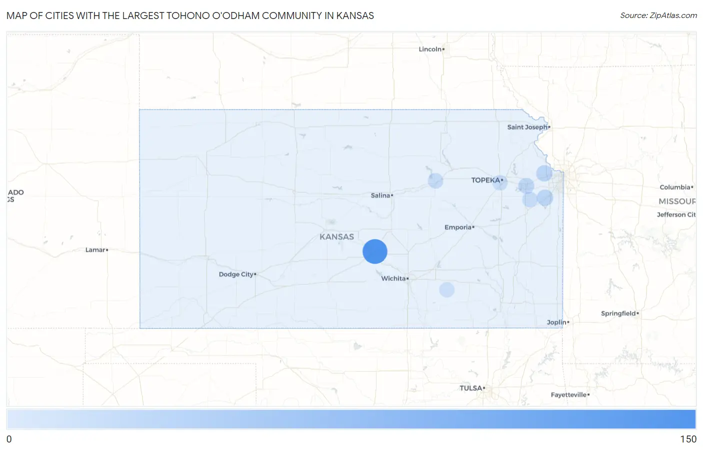 Cities with the Largest Tohono O'Odham Community in Kansas Map