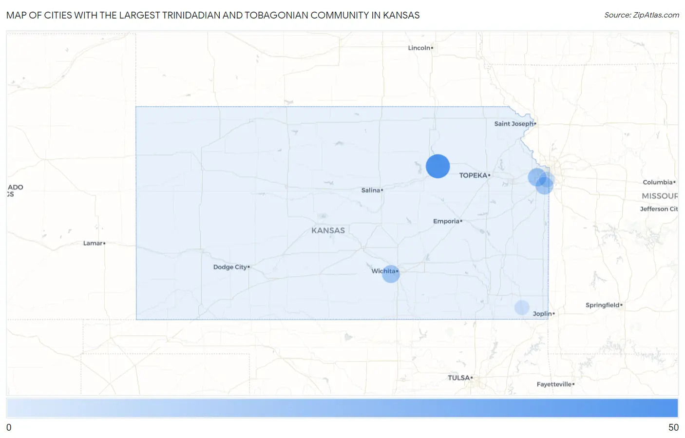 Cities with the Largest Trinidadian and Tobagonian Community in Kansas Map