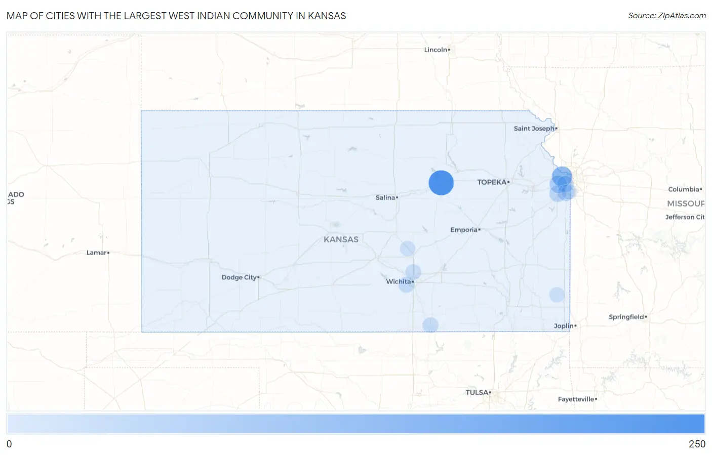 Cities with the Largest West Indian Community in Kansas Map