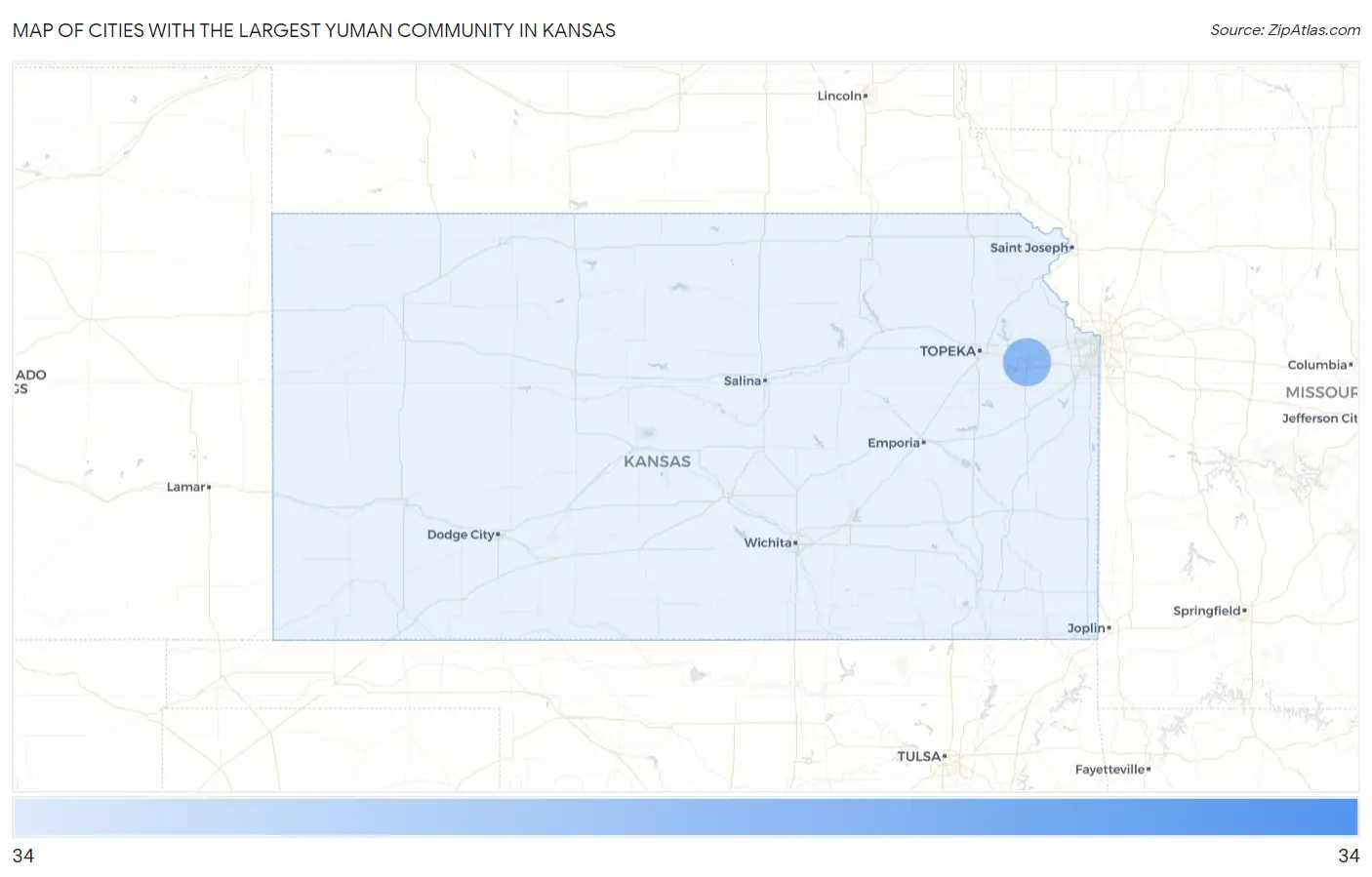 Cities with the Largest Yuman Community in Kansas Map