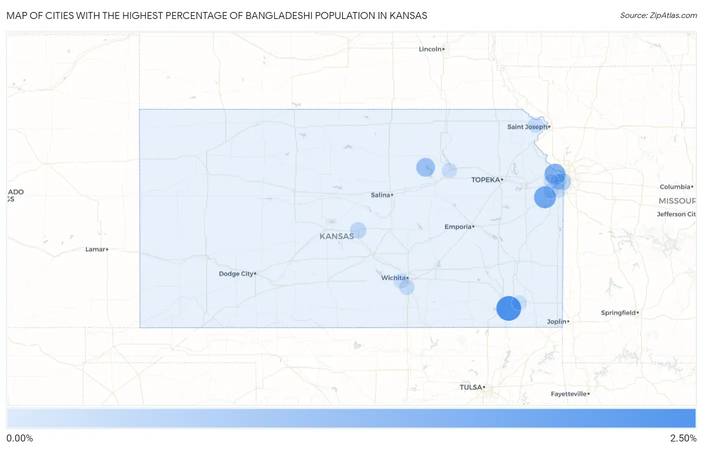 Cities with the Highest Percentage of Bangladeshi Population in Kansas Map