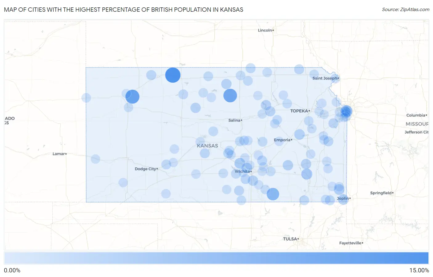 Cities with the Highest Percentage of British Population in Kansas Map