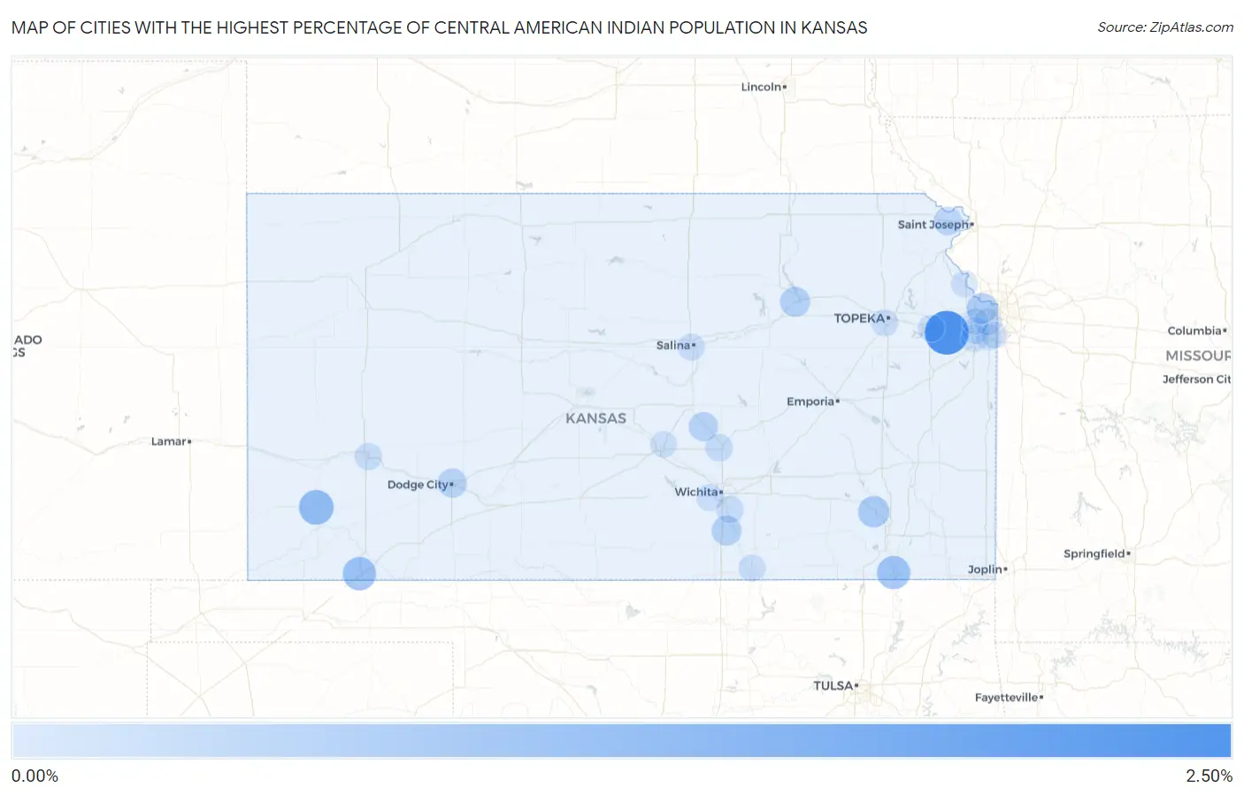 Cities with the Highest Percentage of Central American Indian Population in Kansas Map