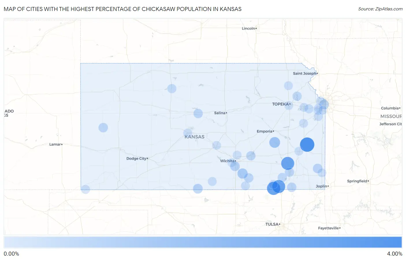Cities with the Highest Percentage of Chickasaw Population in Kansas Map