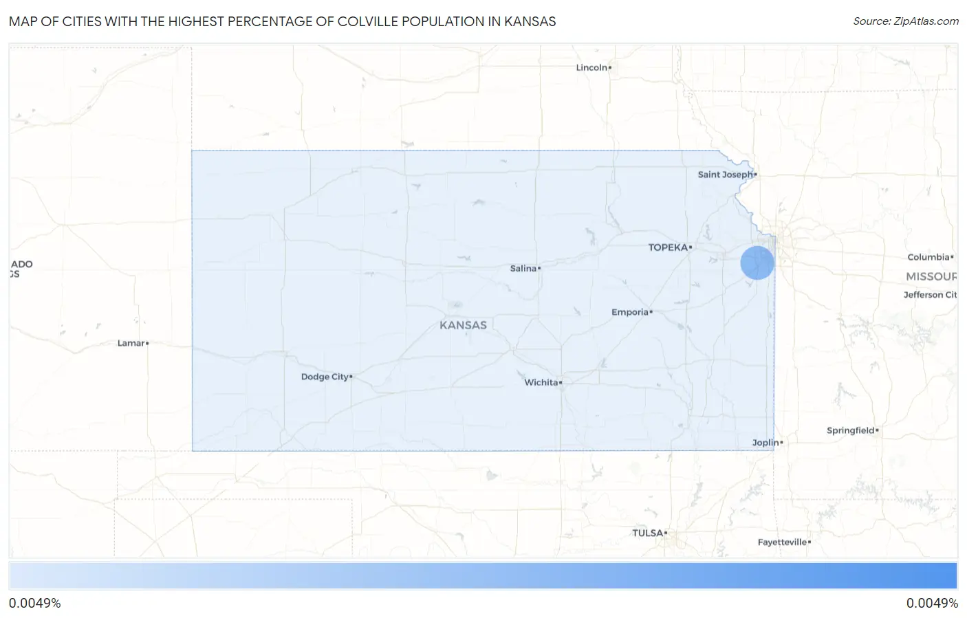 Cities with the Highest Percentage of Colville Population in Kansas Map