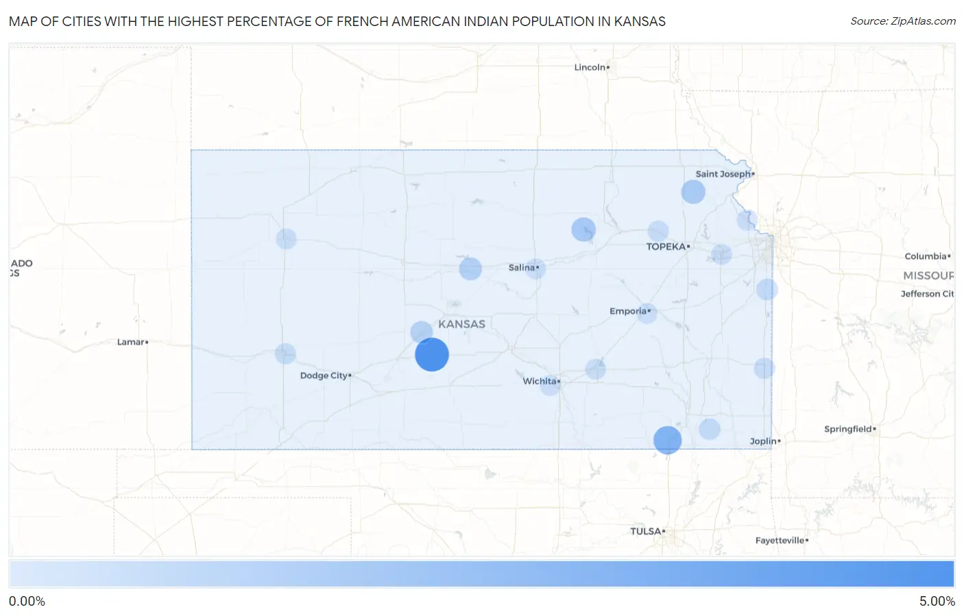 Cities with the Highest Percentage of French American Indian Population in Kansas Map