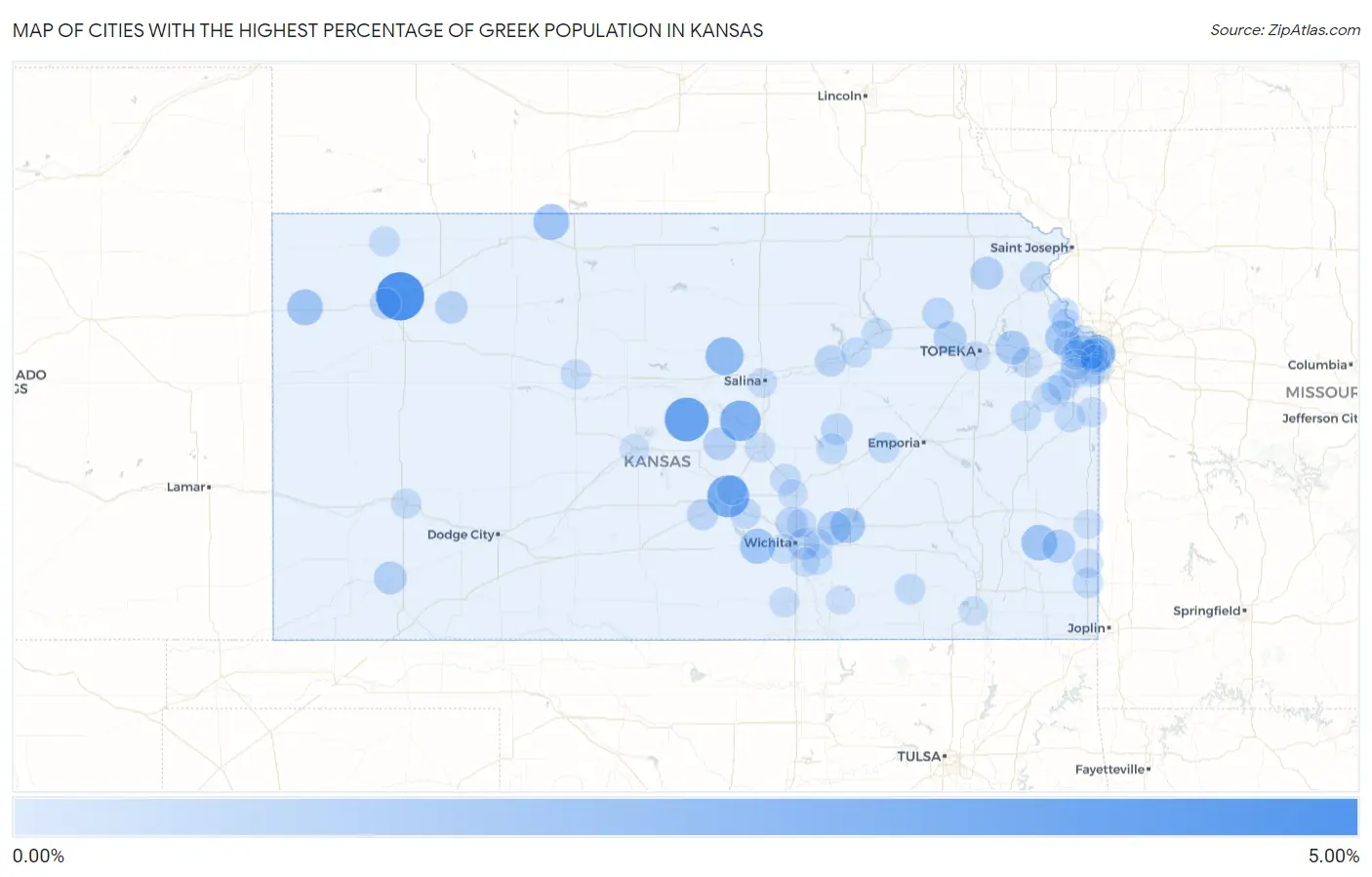 Cities with the Highest Percentage of Greek Population in Kansas Map