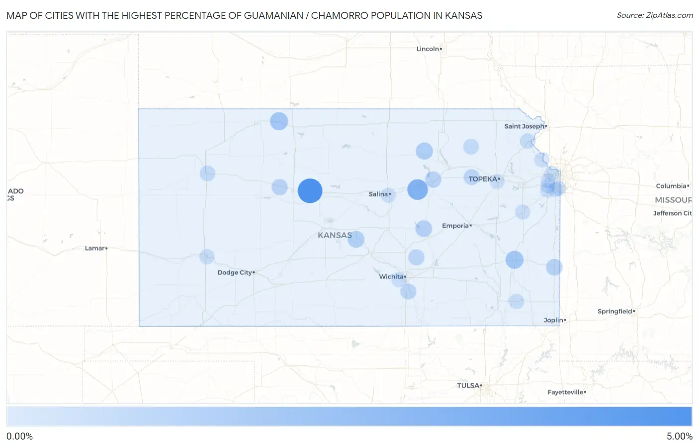 Cities with the Highest Percentage of Guamanian / Chamorro Population in Kansas Map