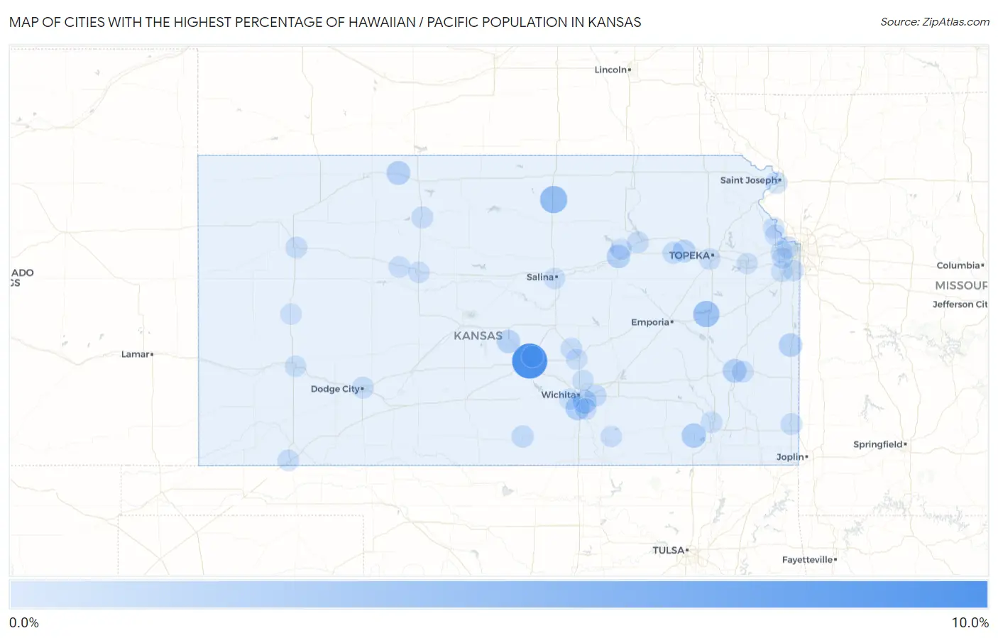 Cities with the Highest Percentage of Hawaiian / Pacific Population in Kansas Map