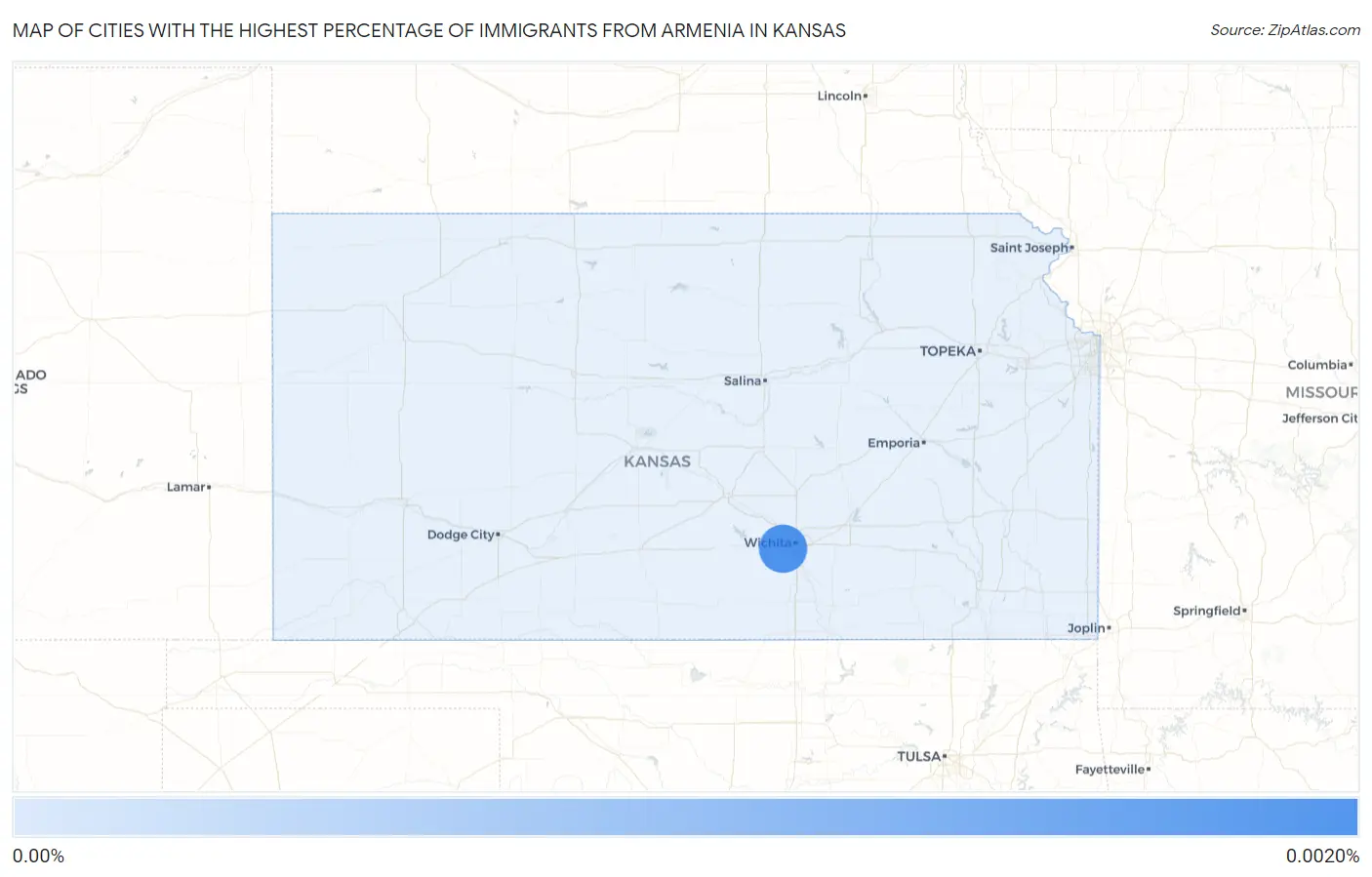 Cities with the Highest Percentage of Immigrants from Armenia in Kansas Map