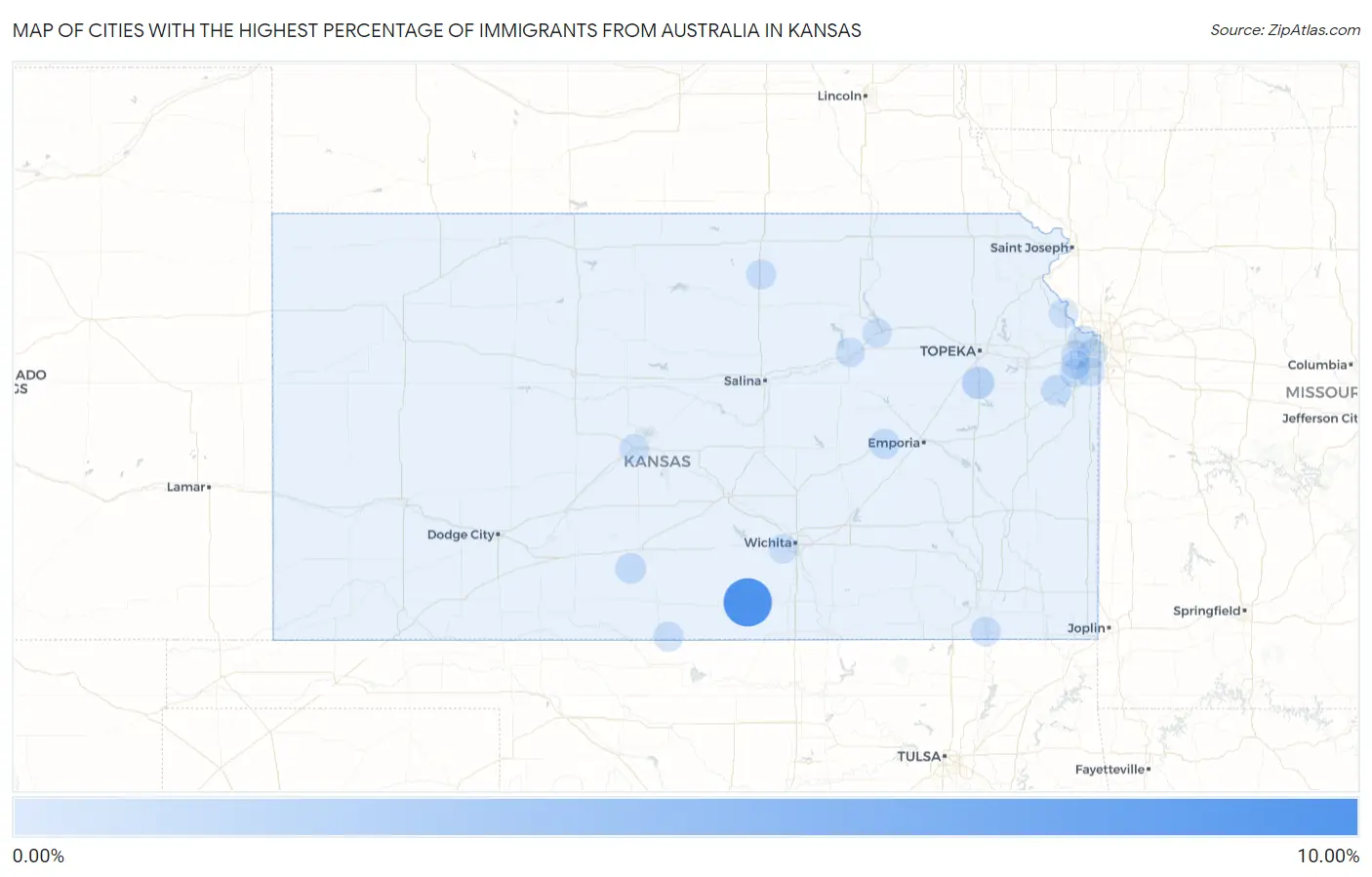 Cities with the Highest Percentage of Immigrants from Australia in Kansas Map