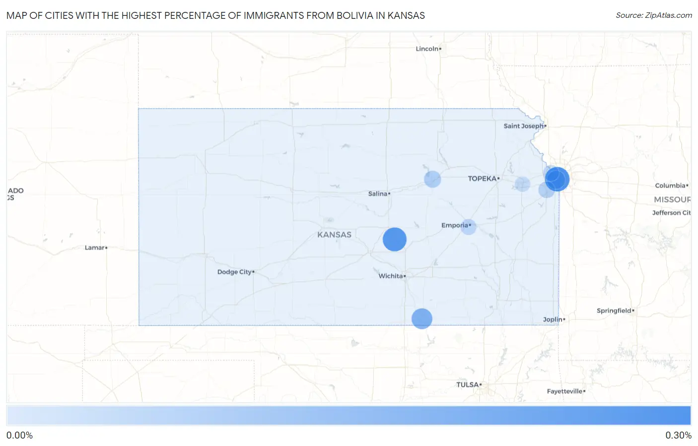 Cities with the Highest Percentage of Immigrants from Bolivia in Kansas Map