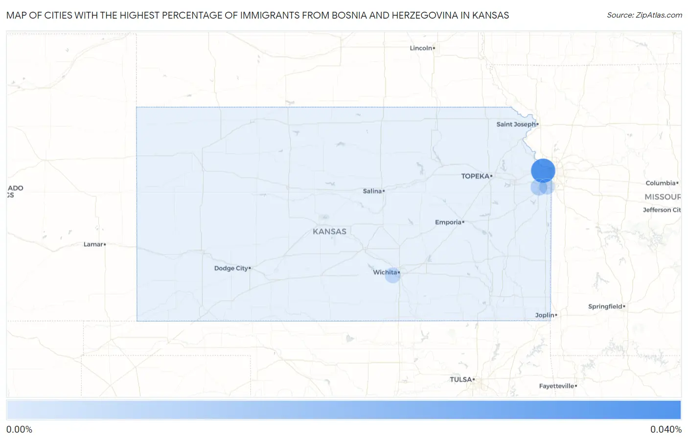 Cities with the Highest Percentage of Immigrants from Bosnia and Herzegovina in Kansas Map