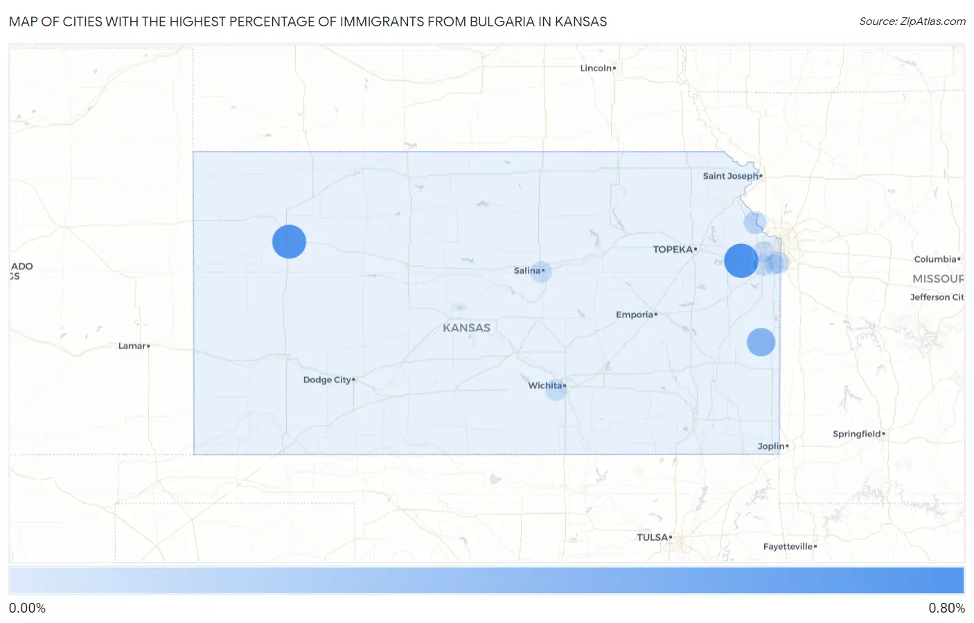 Cities with the Highest Percentage of Immigrants from Bulgaria in Kansas Map