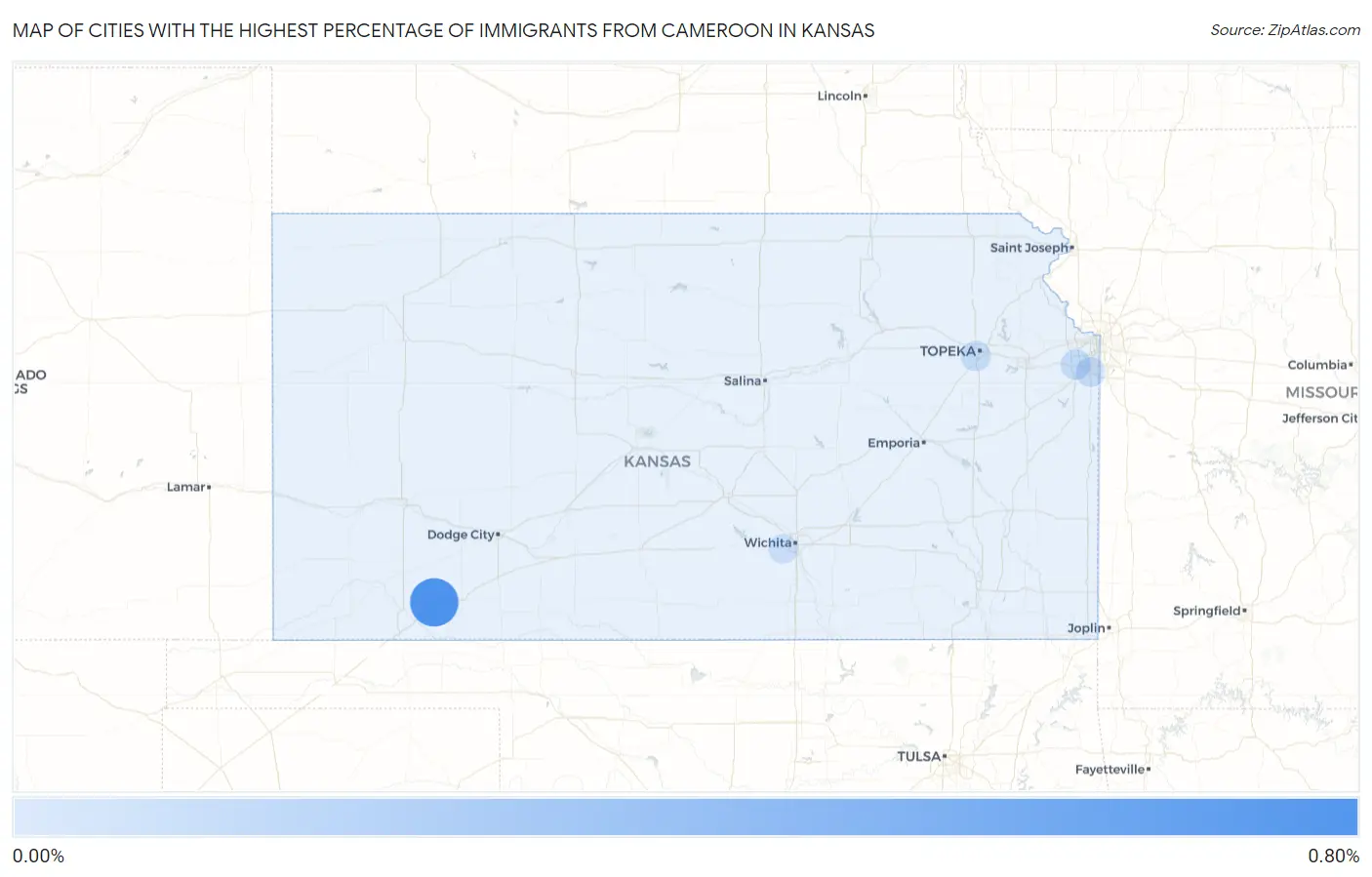 Cities with the Highest Percentage of Immigrants from Cameroon in Kansas Map