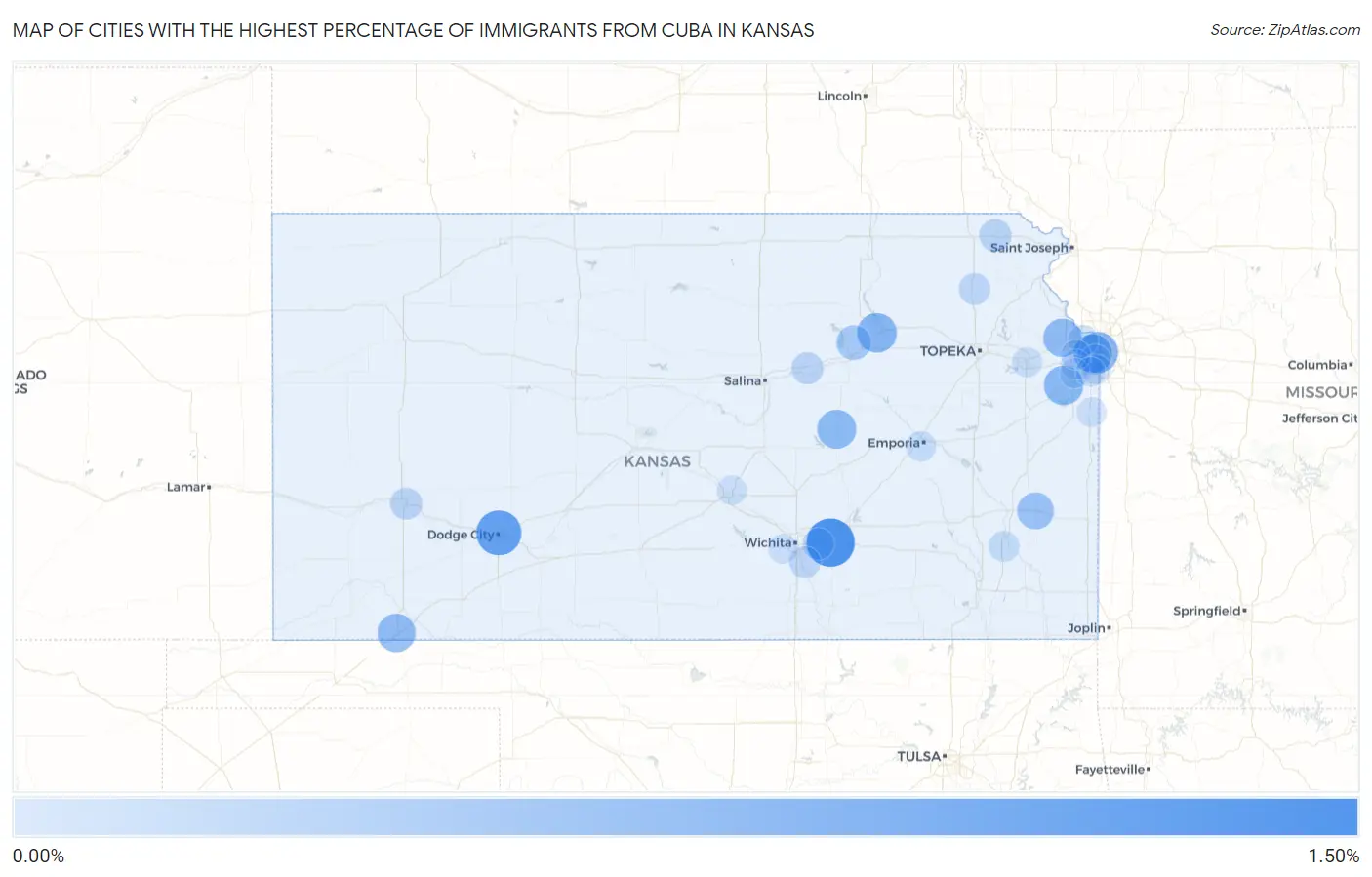 Cities with the Highest Percentage of Immigrants from Cuba in Kansas Map