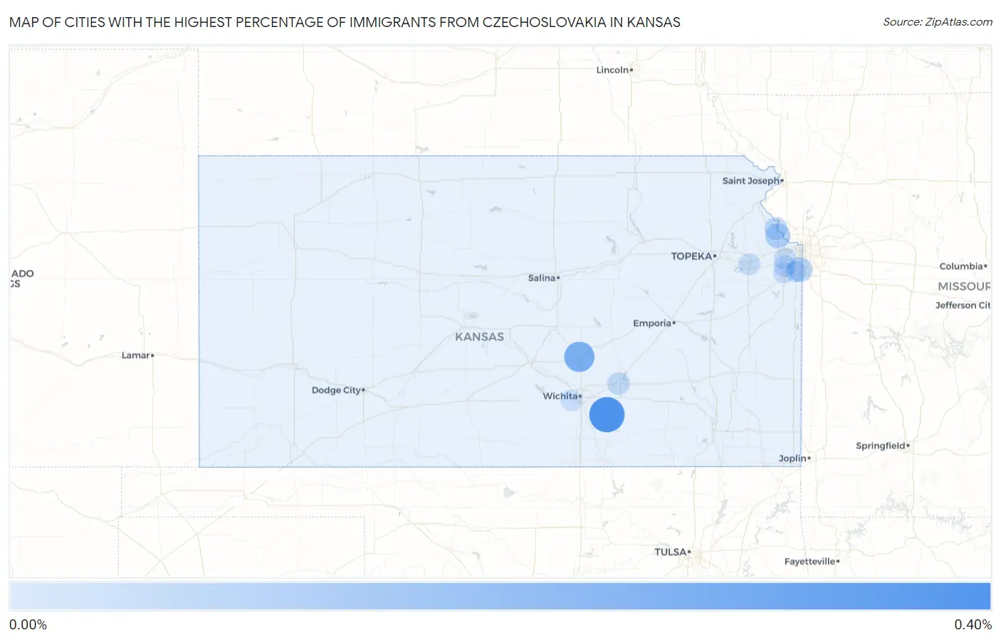 Cities with the Highest Percentage of Immigrants from Czechoslovakia in Kansas Map