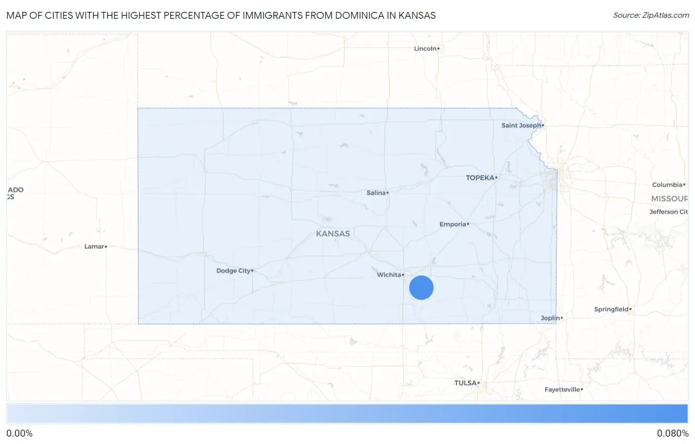 Cities with the Highest Percentage of Immigrants from Dominica in Kansas Map